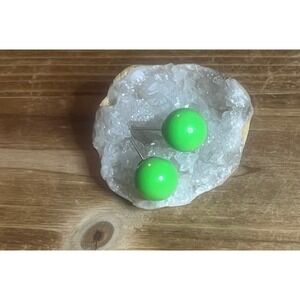 Neon Lime Green Round Stud Resin Earrings-Party, Rave, fun, Festival, Gift -New